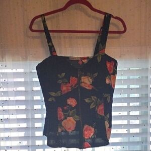 Liberty Love Woman's Black Pink Floral Sleeveless Zip Up Top, Size: XL